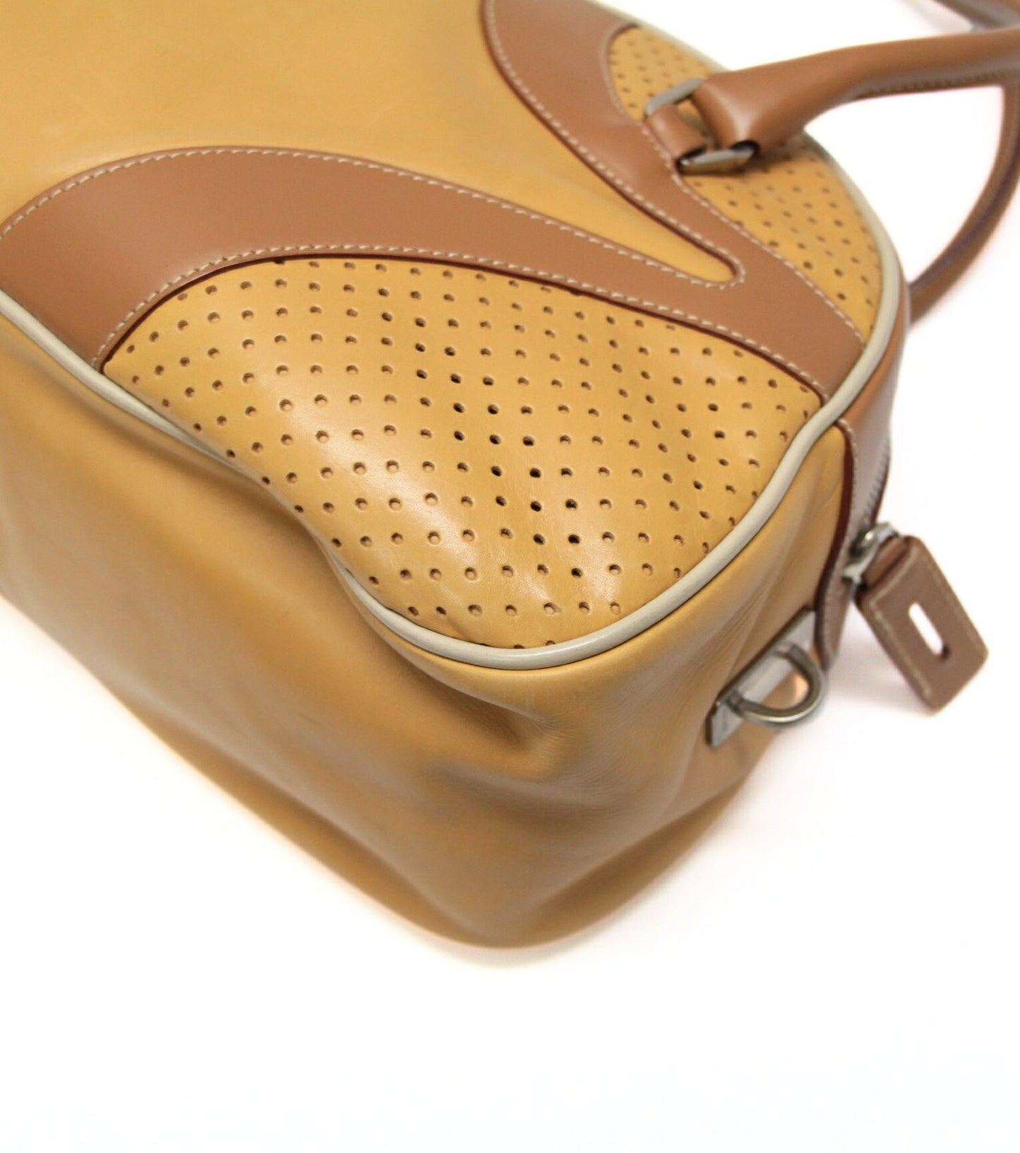 PRADA Light Brown Leather Bowling Bag Size ONE SIZE