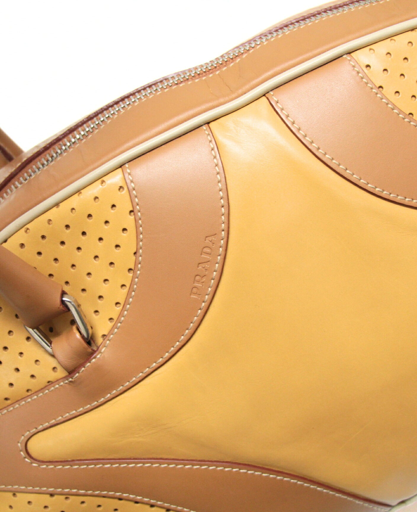 PRADA Light Brown Leather Bowling Bag Size ONE SIZE