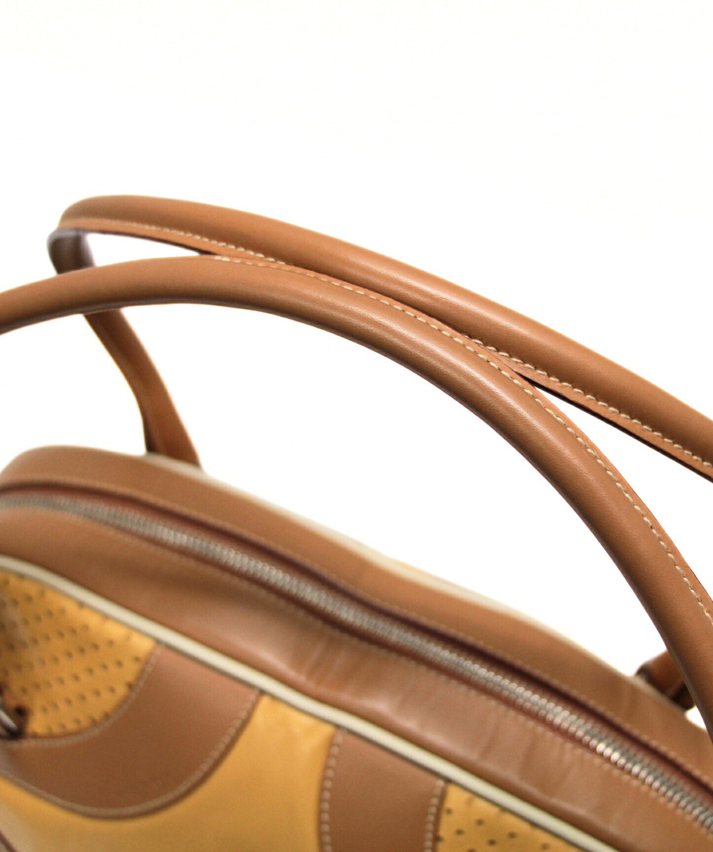 PRADA Light Brown Leather Bowling Bag Size ONE SIZE