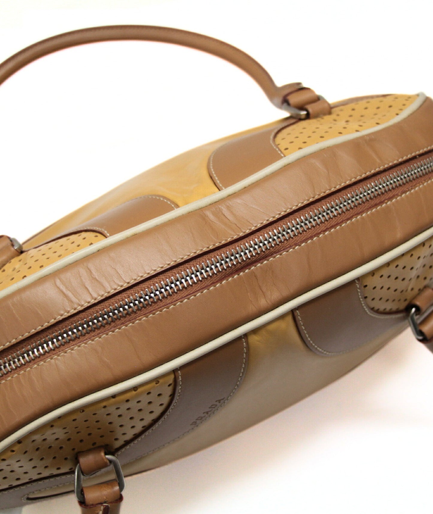 PRADA Light Brown Leather Bowling Bag Size ONE SIZE