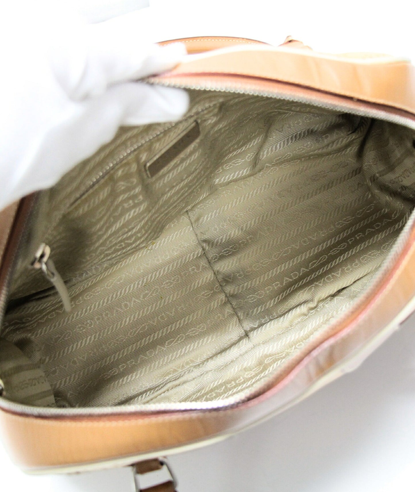PRADA Light Brown Leather Bowling Bag Size ONE SIZE