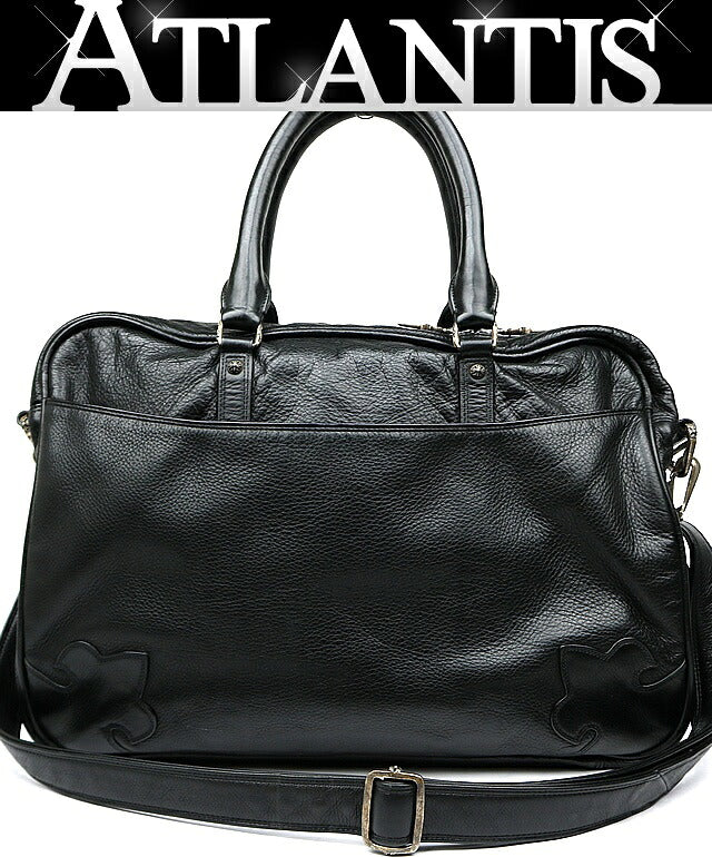CHROME HEARTS Fleur Knee 2-Way Leather Briefcase Black