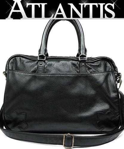 CHROME HEARTS Fleur Knee 2-Way Leather Briefcase Black
