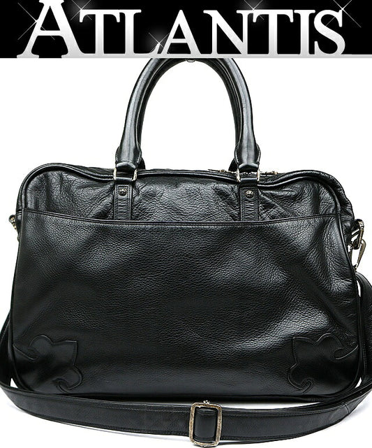 CHROME HEARTS Fleur Knee 2-Way Leather Briefcase Black