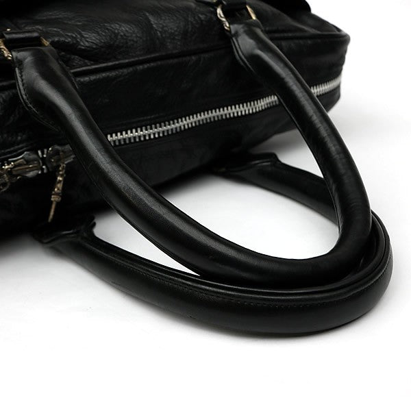 CHROME HEARTS Fleur Knee 2-Way Leather Briefcase Black