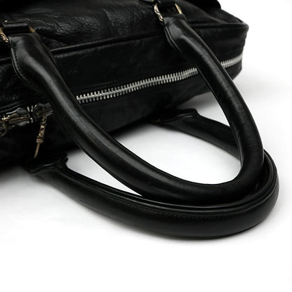 CHROME HEARTS Fleur Knee 2-Way Leather Briefcase Black