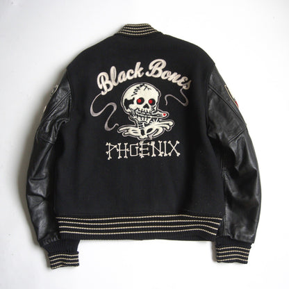 Whitesville Embellished Leather Varsity Jacket Size 40