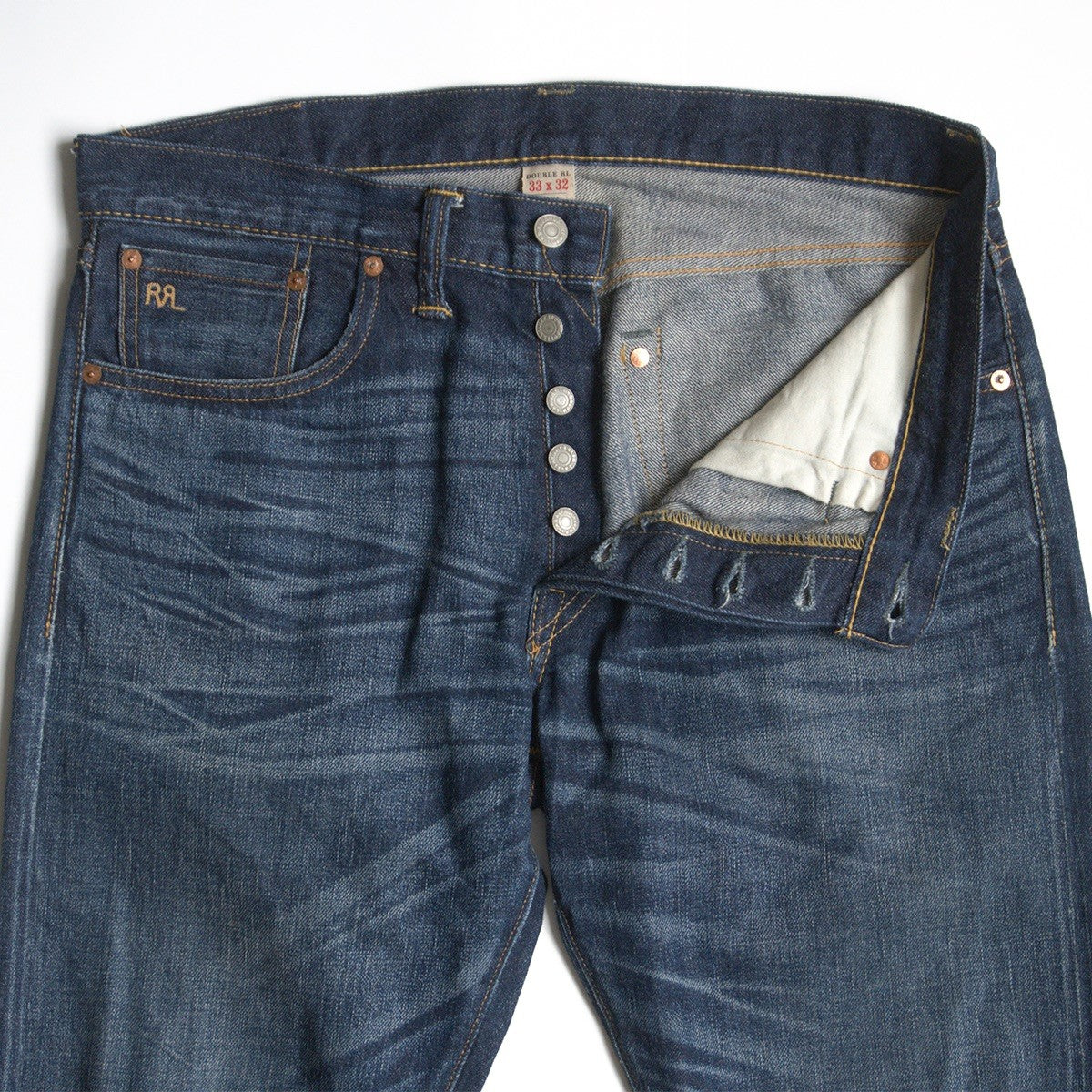RRL Low-Straight Jeans Vintage Wash Made in USA Size 33×32