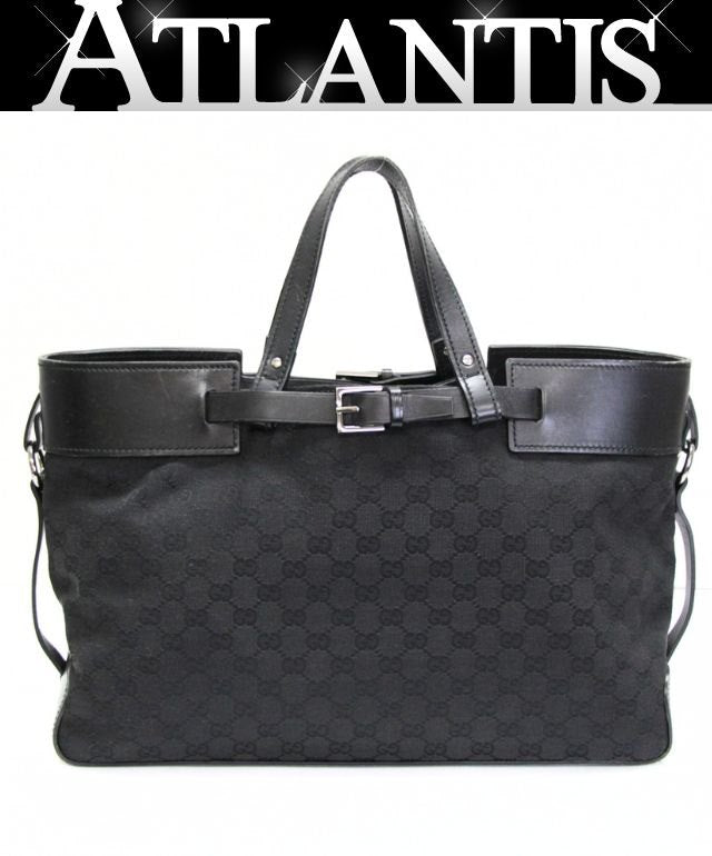 GUCCI GG Canvas Black Tote Bag Size ONE SIZE