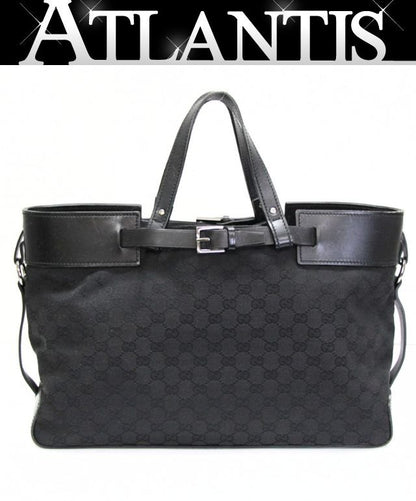 GUCCI GG Canvas Black Tote Bag Size ONE SIZE