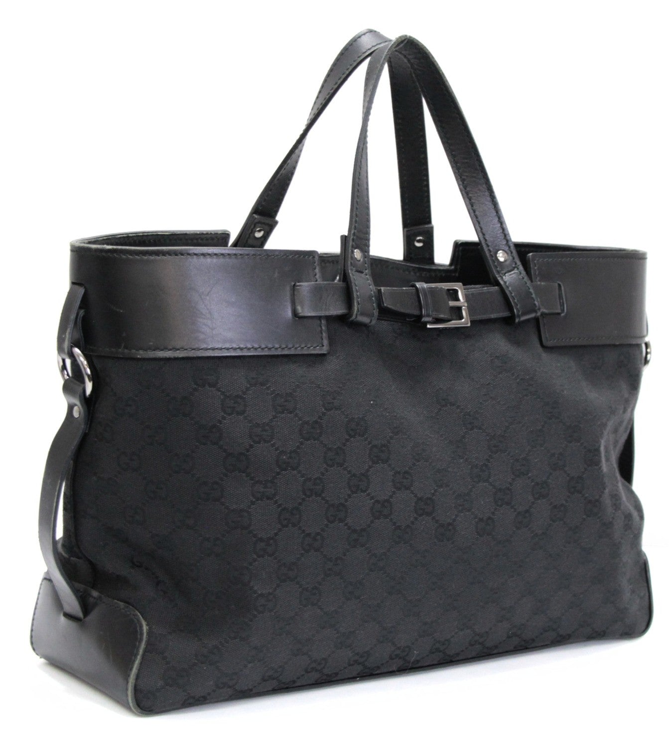 GUCCI GG Canvas Black Tote Bag Size ONE SIZE