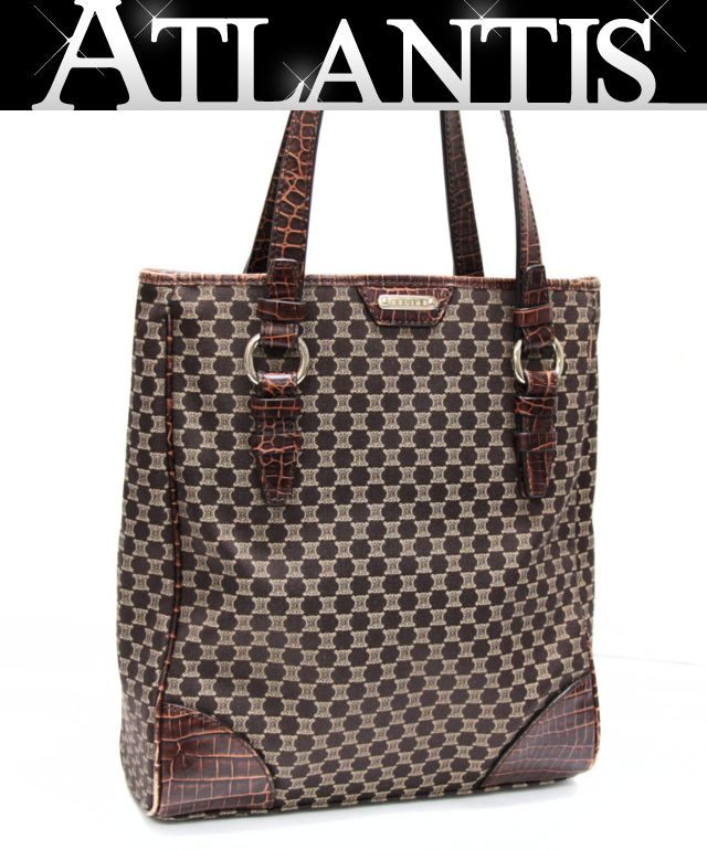 CELINE Macadam Canvas Croc Embossed Bag Brown Size ONE SIZE