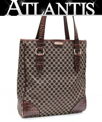 CELINE Macadam Canvas Croc Embossed Bag Brown Size ONE SIZE
