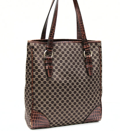 CELINE Macadam Canvas Croc Embossed Bag Brown Size ONE SIZE