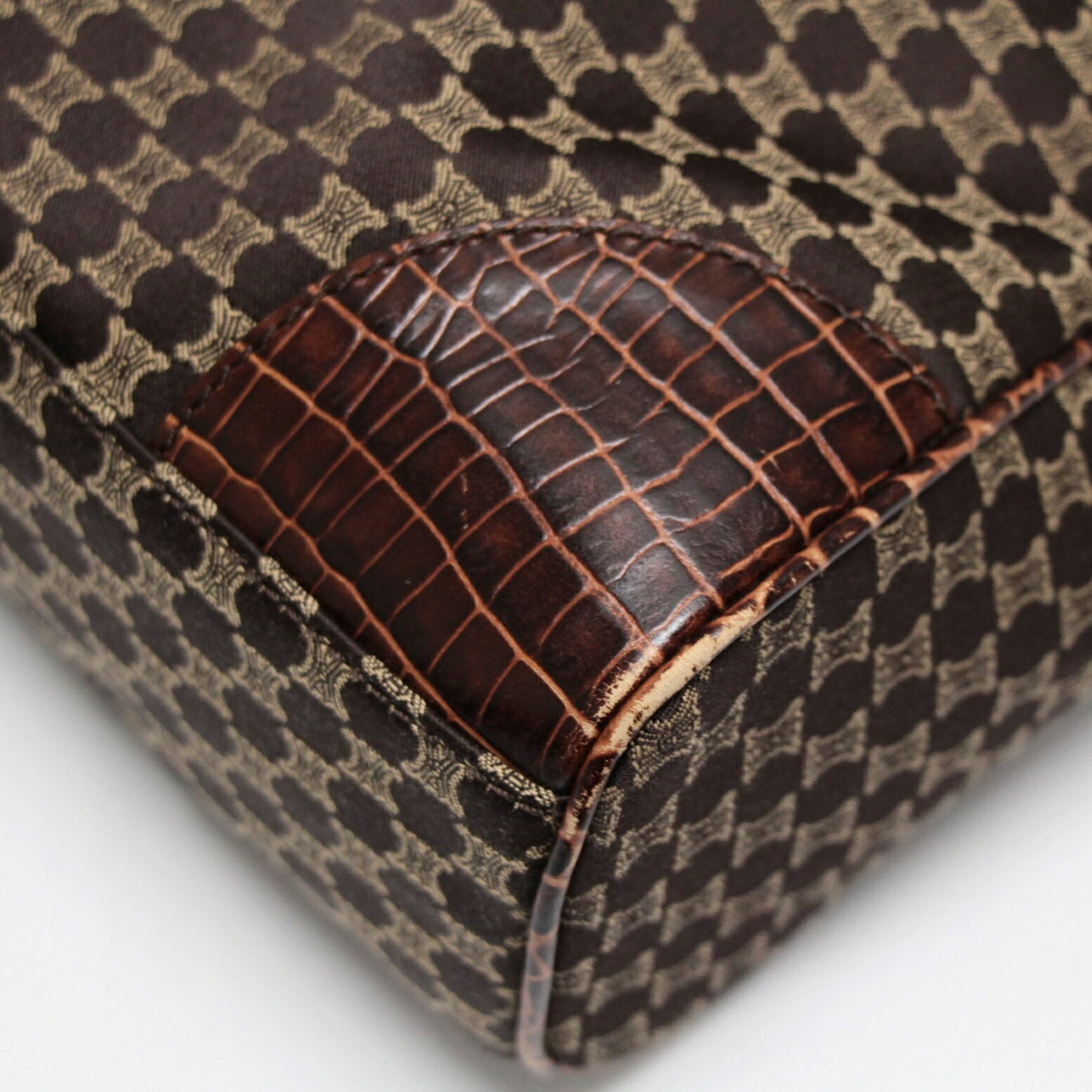 CELINE Macadam Canvas Croc Embossed Bag Brown Size ONE SIZE