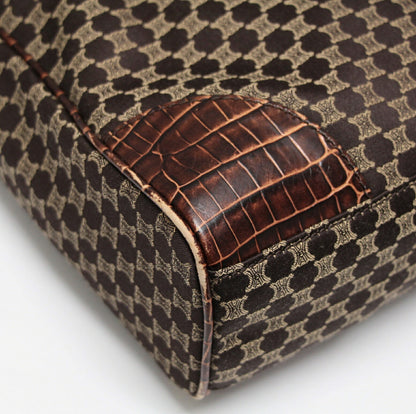 CELINE Macadam Canvas Croc Embossed Bag Brown Size ONE SIZE