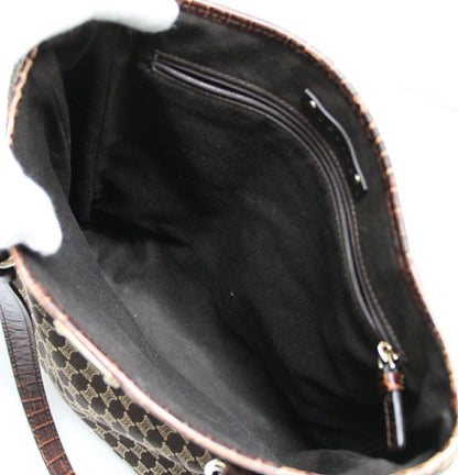 CELINE Macadam Canvas Croc Embossed Bag Brown Size ONE SIZE