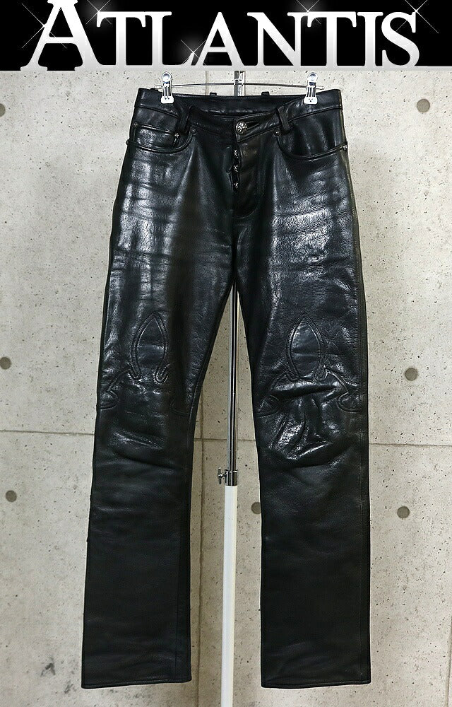 CHROME HEARTS Flare Knee Leather Pants Cross Patch Size 28