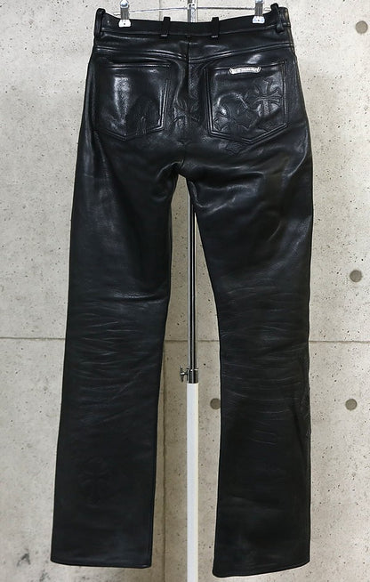 CHROME HEARTS Flare Knee Leather Pants Cross Patch Size 28