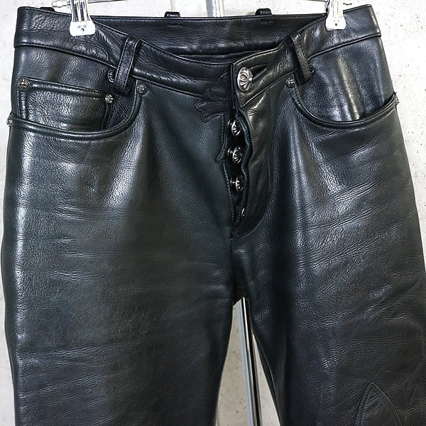 CHROME HEARTS Flare Knee Leather Pants Cross Patch Size 28