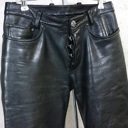 CHROME HEARTS Flare Knee Leather Pants Cross Patch Size 28