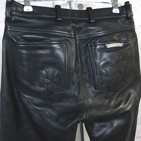 CHROME HEARTS Flare Knee Leather Pants Cross Patch Size 28