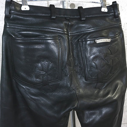 CHROME HEARTS Flare Knee Leather Pants Cross Patch Size 28