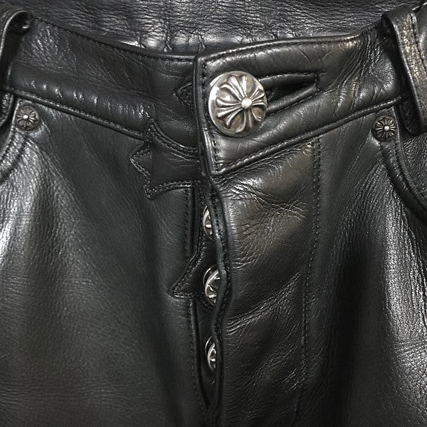 CHROME HEARTS Flare Knee Leather Pants Cross Patch Size 28