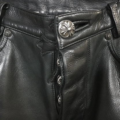 CHROME HEARTS Flare Knee Leather Pants Cross Patch Size 28