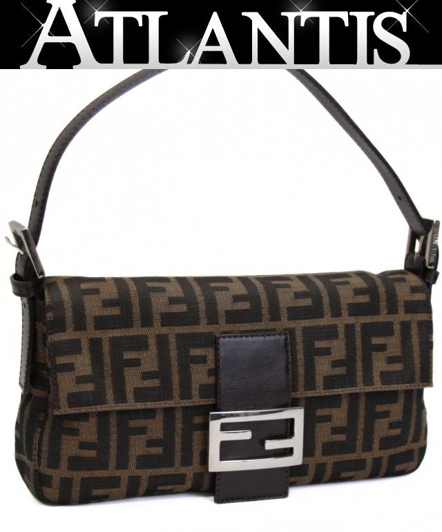 FENDI Brown Zucca Canvas Leather Baguette Bag Size ONE SIZE