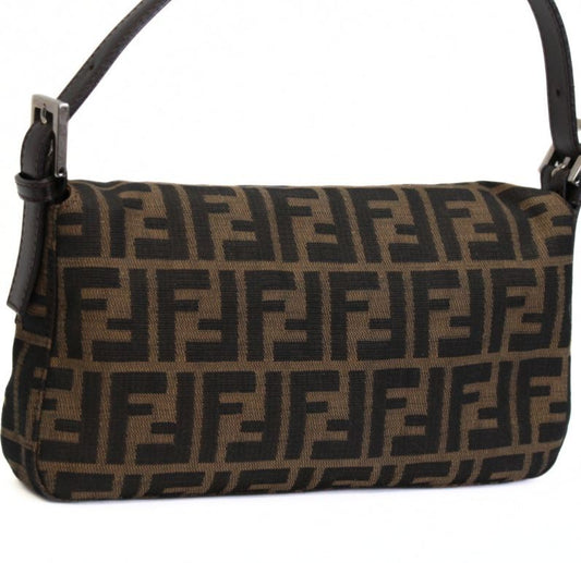 FENDI Brown Zucca Canvas Leather Baguette Bag Size ONE SIZE