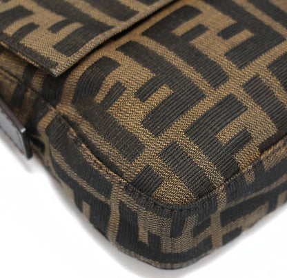 FENDI Brown Zucca Canvas Leather Baguette Bag Size ONE SIZE