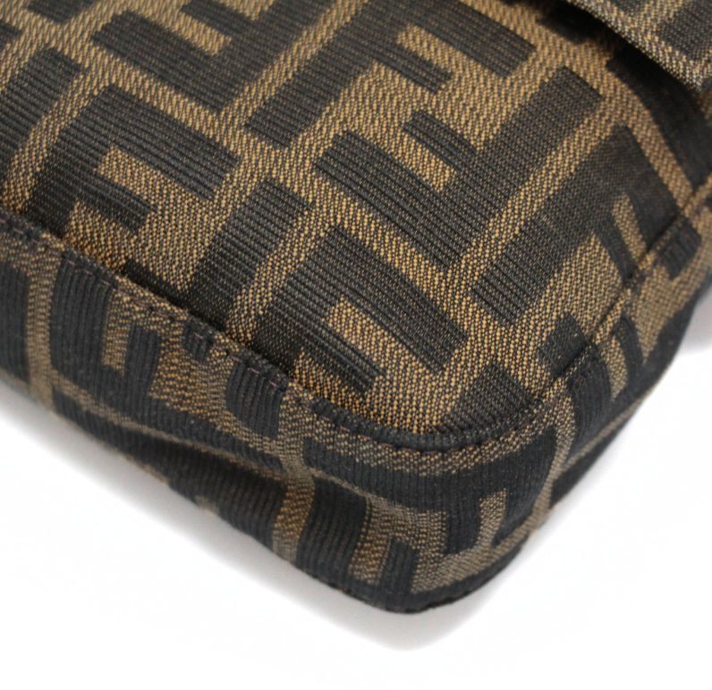 FENDI Brown Zucca Canvas Leather Baguette Bag Size ONE SIZE