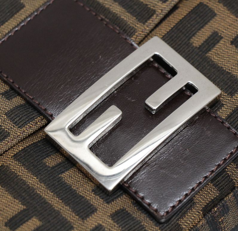 FENDI Brown Zucca Canvas Leather Baguette Bag Size ONE SIZE