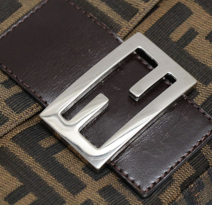 FENDI Brown Zucca Canvas Leather Baguette Bag Size ONE SIZE