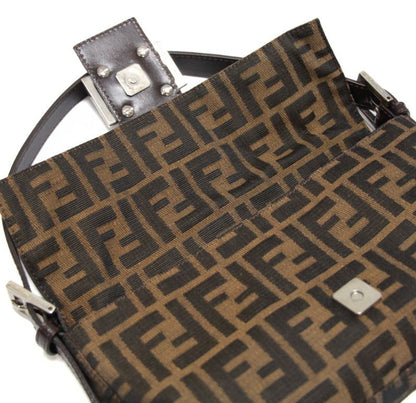 FENDI Brown Zucca Canvas Leather Baguette Bag Size ONE SIZE