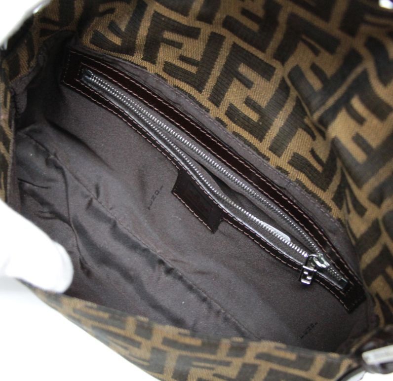 FENDI Brown Zucca Canvas Leather Baguette Bag Size ONE SIZE