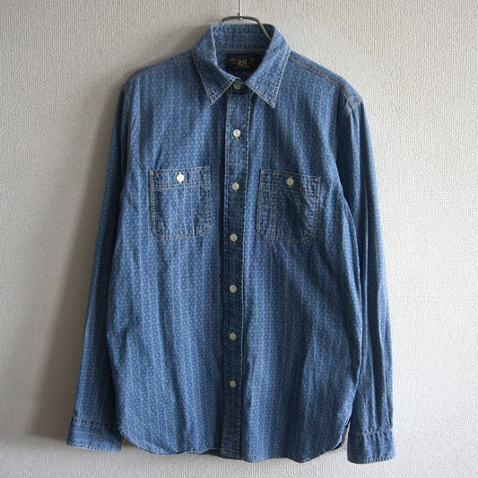 RRL Alaska Indigo Sports Work Shirt Faded Size S