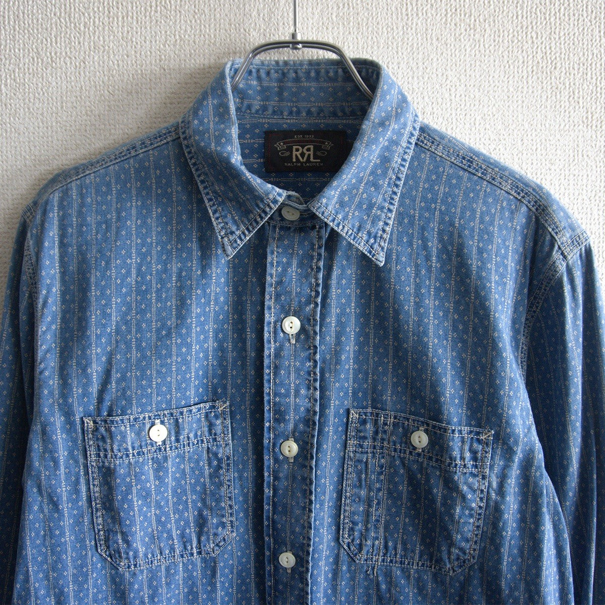 RRL Alaska Indigo Sports Work Shirt Faded Size S