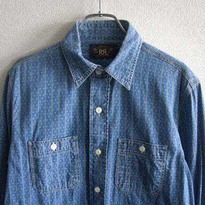 RRL Alaska Indigo Sports Work Shirt Faded Size S