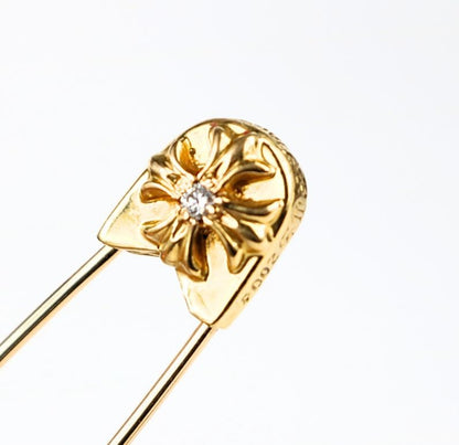 CHROME HEARTS 22K Large Safety Pin 1P Diamond Gold
