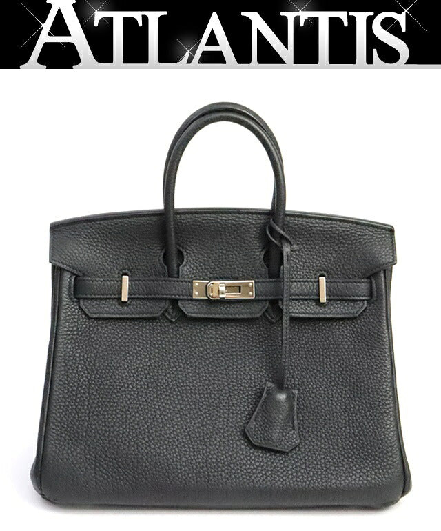 HERMES Birkin 25 Togo Leather Handbag Black Size ONE SIZE