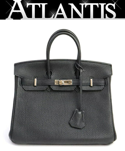 HERMES Birkin 25 Togo Leather Handbag Black Size ONE SIZE