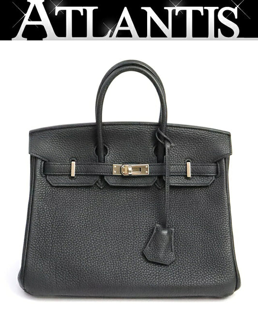 HERMES Birkin 25 Togo Leather Handbag Black Size ONE SIZE