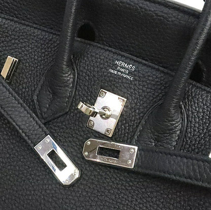 HERMES Birkin 25 Togo Leather Handbag Black Size ONE SIZE