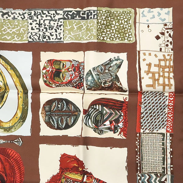 HERMES Carre 90 Persona Silk Scarf Brown Size ONE SIZE
