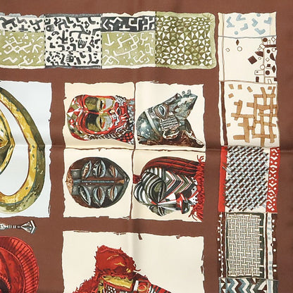HERMES Carre 90 Persona Silk Scarf Brown Size ONE SIZE