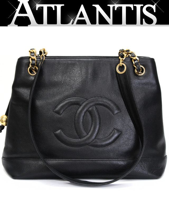 CHANEL Black Caviar Large Coco Mark Tote Bag Size ONE SIZE