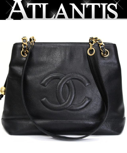 CHANEL Black Caviar Large Coco Mark Tote Bag Size ONE SIZE