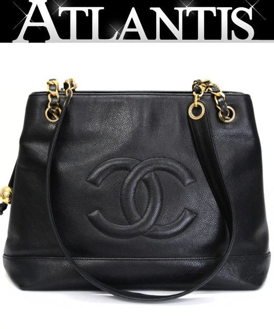 CHANEL Black Caviar Large Coco Mark Tote Bag Size ONE SIZE